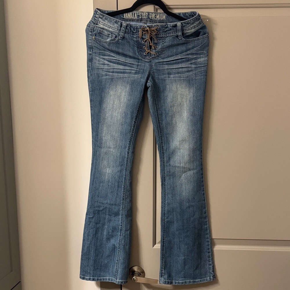 Vanilla Star Lace-Up Boot Cut Blue Jeans